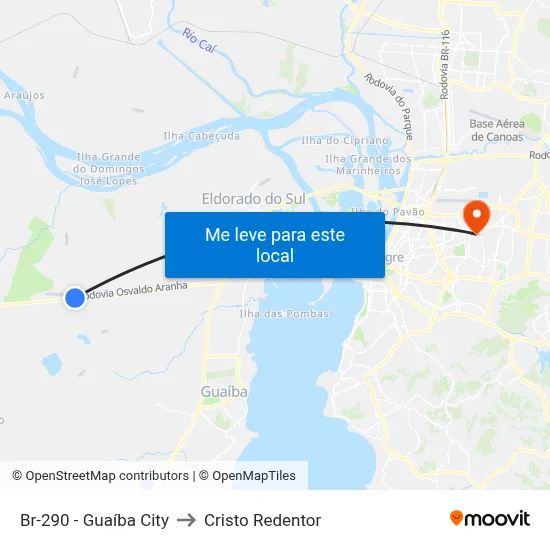 Br-290 - Guaíba City to Cristo Redentor map