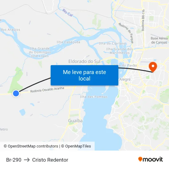 Br-290 to Cristo Redentor map