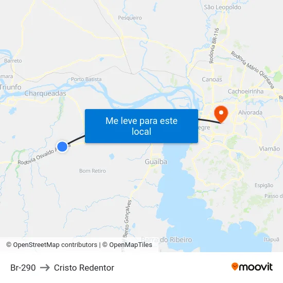 Br-290 to Cristo Redentor map