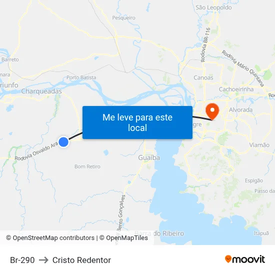 Br-290 to Cristo Redentor map
