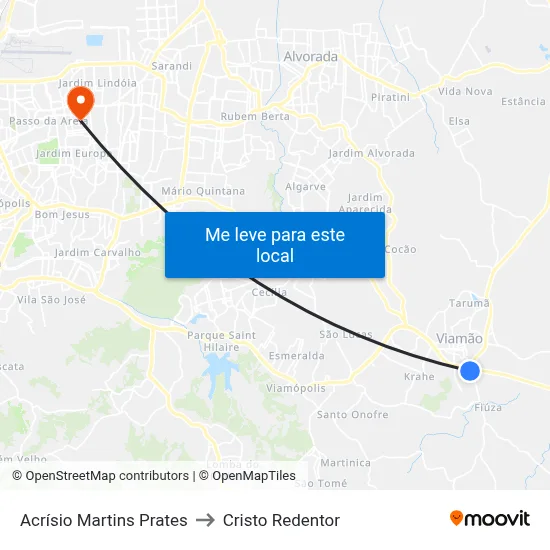 Acrísio Martins Prates to Cristo Redentor map