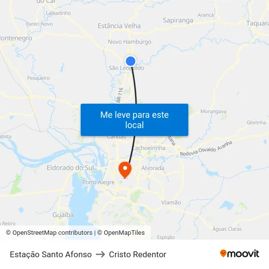 Estação Santo Afonso to Cristo Redentor map