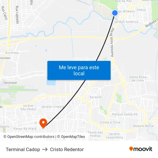 Terminal Cadop to Cristo Redentor map