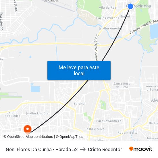 Gen. Flores Da Cunha - Parada 52 to Cristo Redentor map
