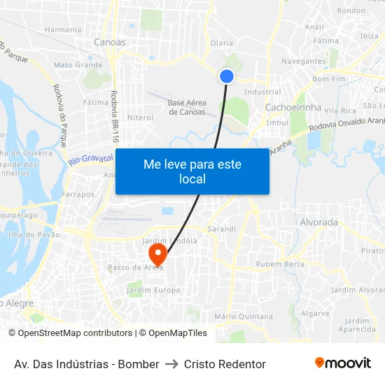 Av. Das Indústrias - Bomber to Cristo Redentor map