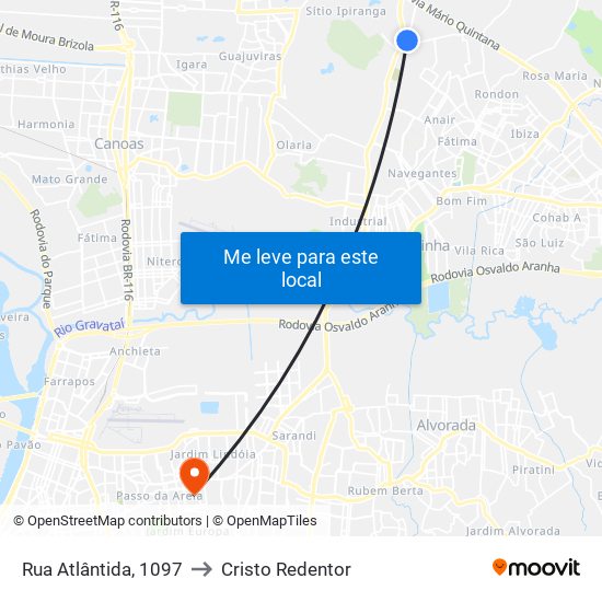 Rua Atlântida, 1097 to Cristo Redentor map