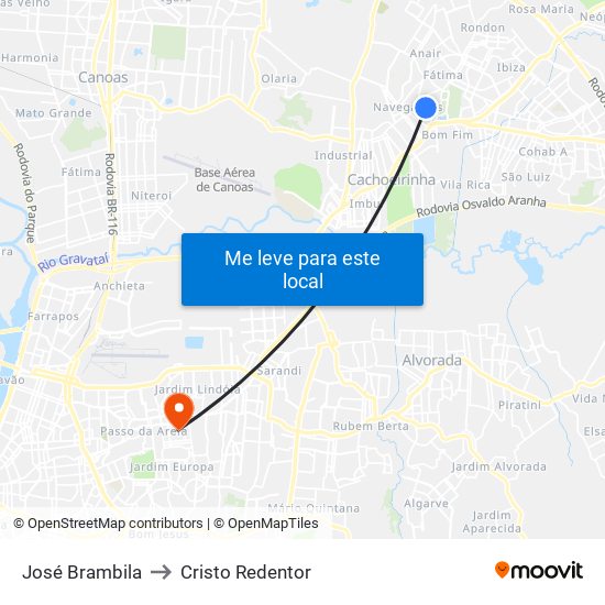 José Brambila to Cristo Redentor map