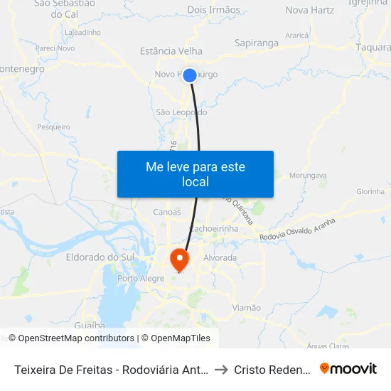 Teixeira De Freitas - Rodoviária Antiga to Cristo Redentor map