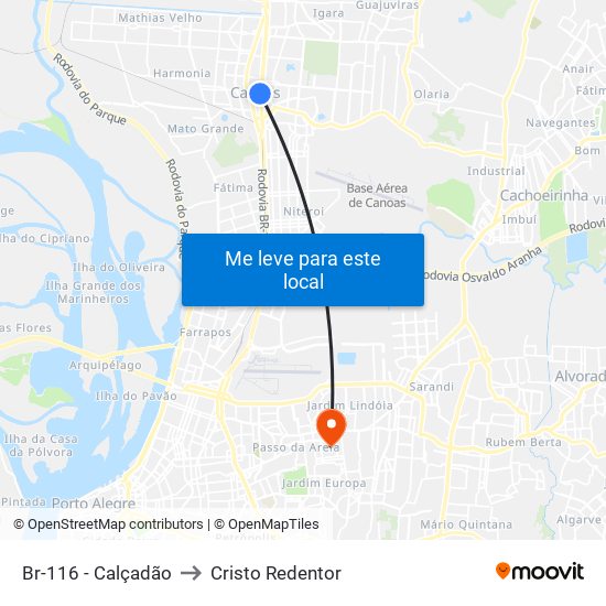 Br-116 - Calçadão to Cristo Redentor map