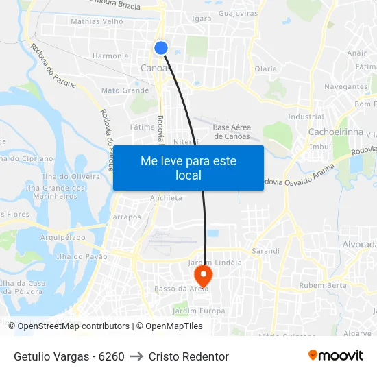 Getulio Vargas - 6260 to Cristo Redentor map