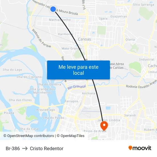 Br-386 to Cristo Redentor map