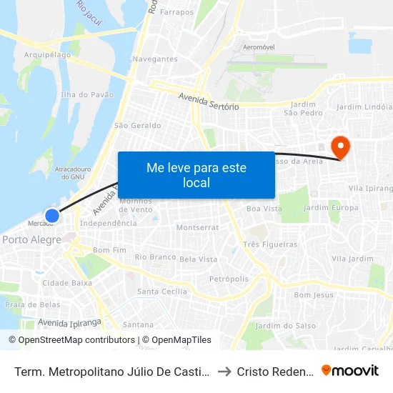 Term. Metropolitano Júlio De Castilhos to Cristo Redentor map