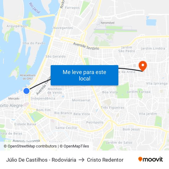 Júlio De Castilhos - Rodoviária to Cristo Redentor map