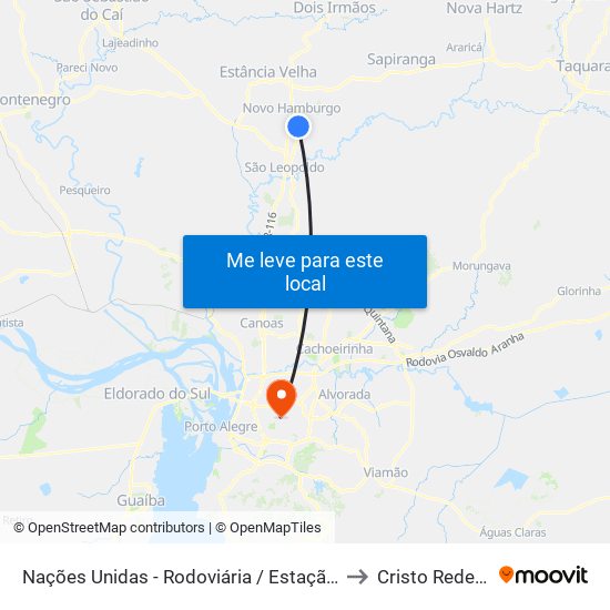 Nações Unidas - Rodoviária / Estação Fenac to Cristo Redentor map
