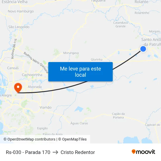 Rs-030 - Parada 170 to Cristo Redentor map