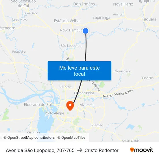 Avenida São Leopoldo, 707-765 to Cristo Redentor map