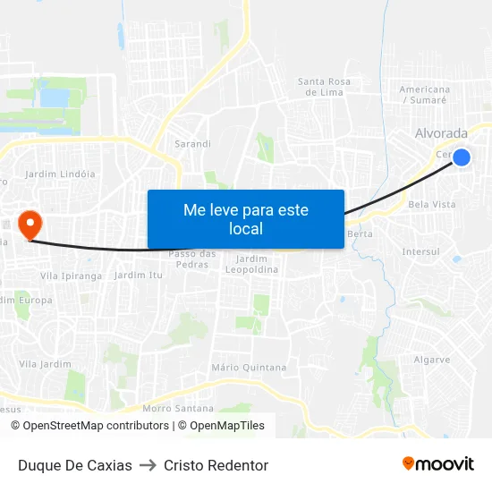 Duque De Caxias to Cristo Redentor map