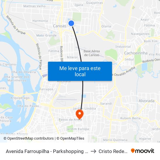 Avenida Farroupilha - Parkshopping Canoas to Cristo Redentor map