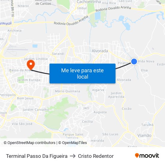 Terminal Passo Da Figueira to Cristo Redentor map