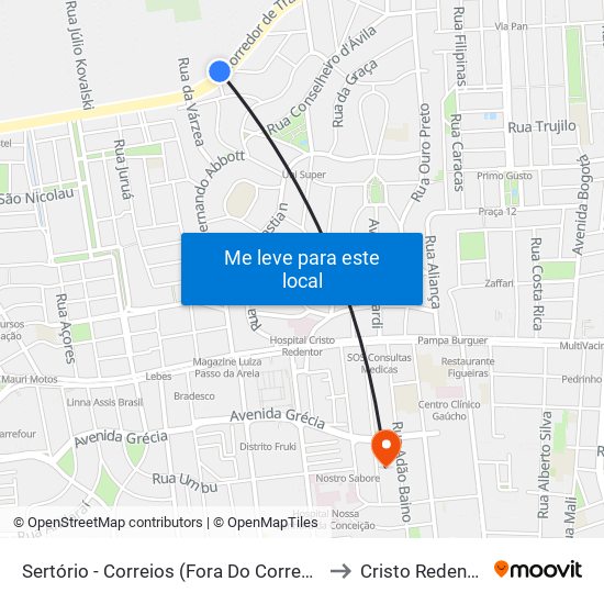 Sertório - Correios (Fora Do Corredor) to Cristo Redentor map