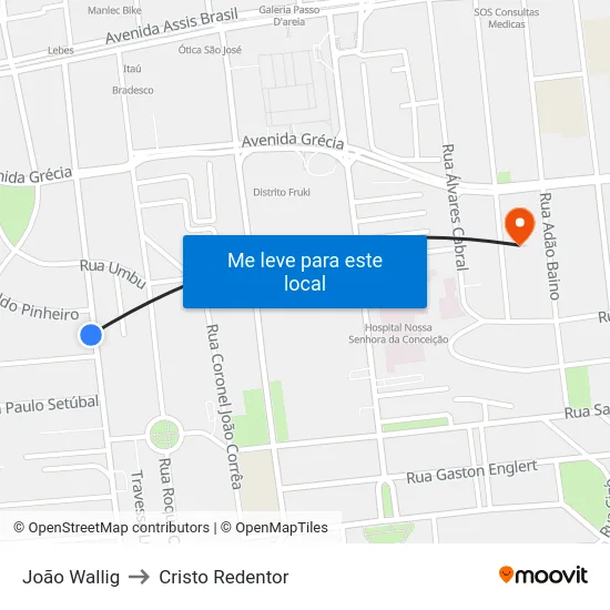 João Wallig to Cristo Redentor map