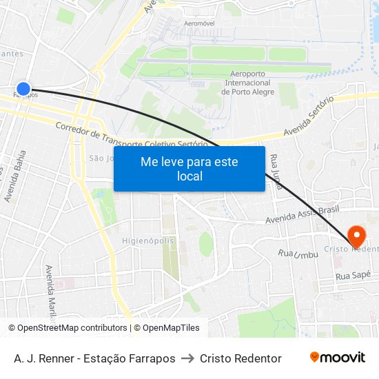 A. J. Renner - Estação Farrapos to Cristo Redentor map