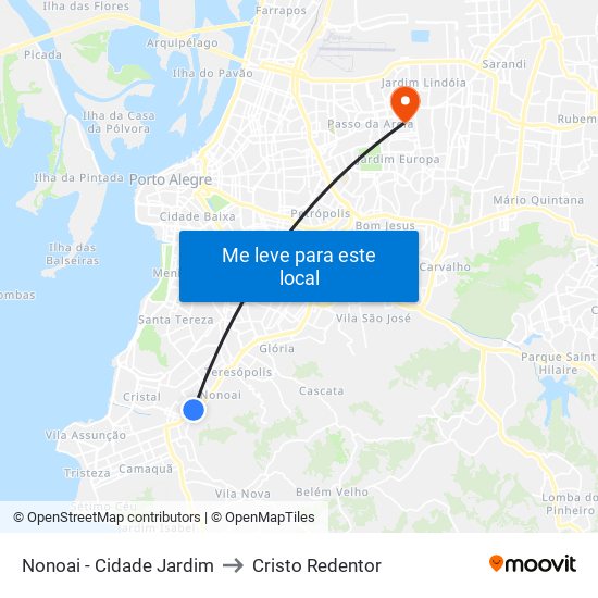 Nonoai - Cidade Jardim to Cristo Redentor map