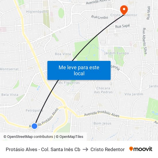 Protásio Alves - Col. Santa Inês Cb to Cristo Redentor map