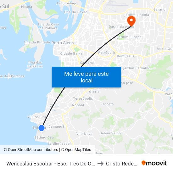 Wenceslau Escobar - Esc. Três De Outubro to Cristo Redentor map