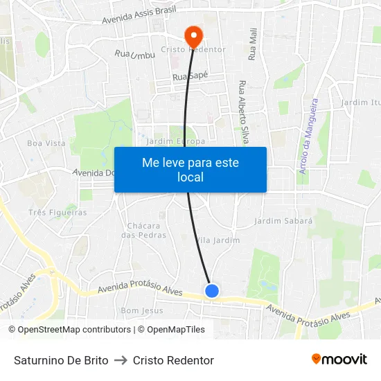 Saturnino De Brito to Cristo Redentor map