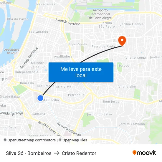 Silva Só - Bombeiros to Cristo Redentor map