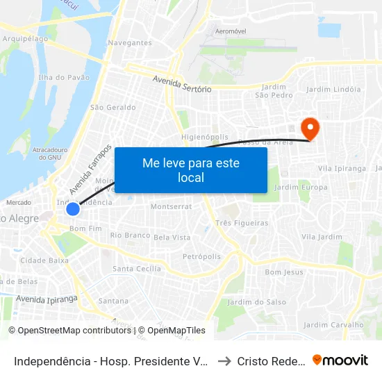 Independência - Hosp. Presidente Vargas Bc to Cristo Redentor map