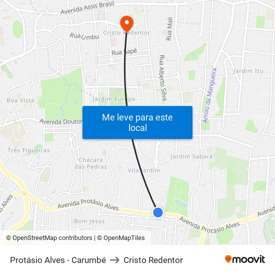 Protásio Alves - Carumbé to Cristo Redentor map