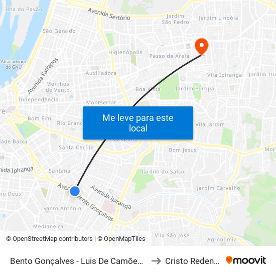 Bento Gonçalves - Luis De Camões Cb to Cristo Redentor map