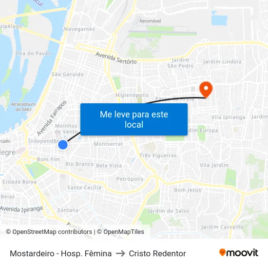 Mostardeiro - Hosp. Fêmina to Cristo Redentor map