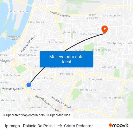 Ipiranga - Palácio Da Polícia to Cristo Redentor map