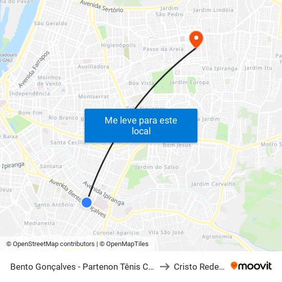 Bento Gonçalves - Partenon Tênis Clube Cb to Cristo Redentor map