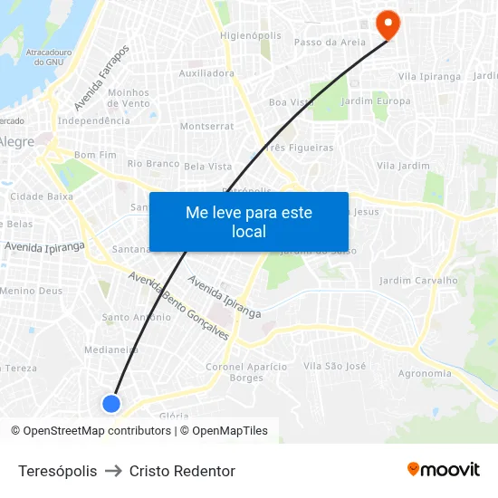 Teresópolis to Cristo Redentor map
