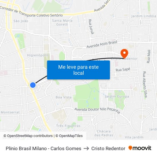 Plínio Brasil Milano - Carlos Gomes to Cristo Redentor map