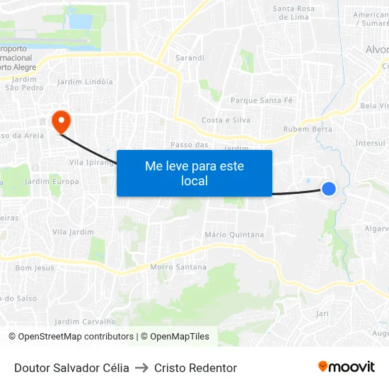 Doutor Salvador Célia to Cristo Redentor map
