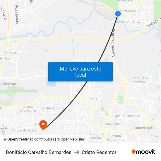 Bonifácio Carvalho Bernardes to Cristo Redentor map