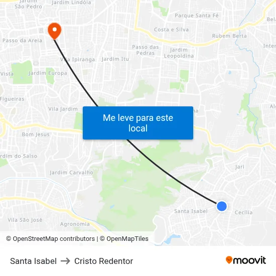 Santa Isabel to Cristo Redentor map