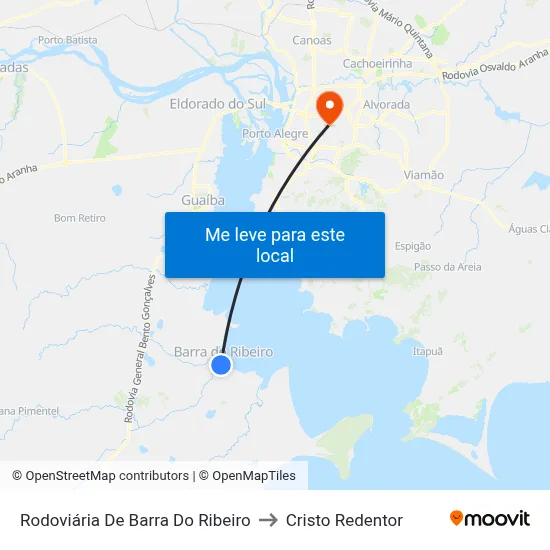 Rodoviária De Barra Do Ribeiro to Cristo Redentor map