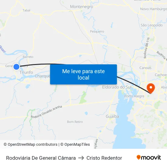 Rodoviária De General Câmara to Cristo Redentor map
