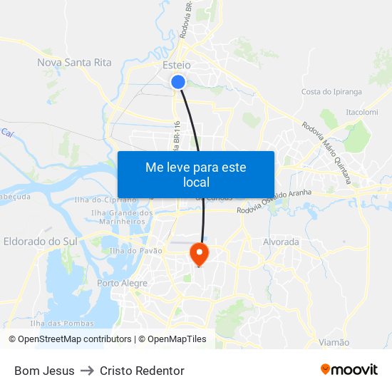 Bom Jesus to Cristo Redentor map