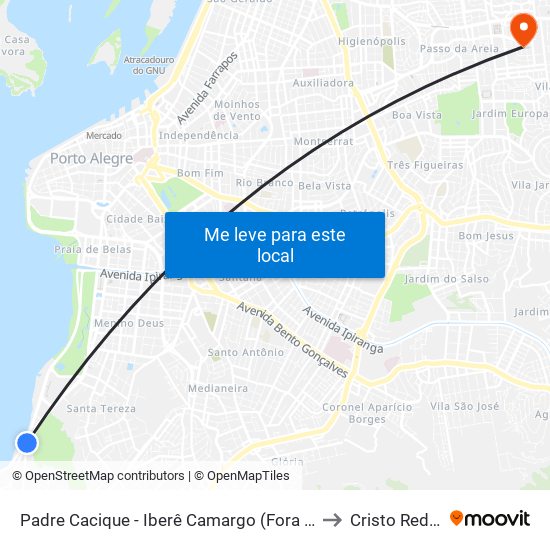Padre Cacique - Iberê Camargo (Fora Do Corredor) to Cristo Redentor map