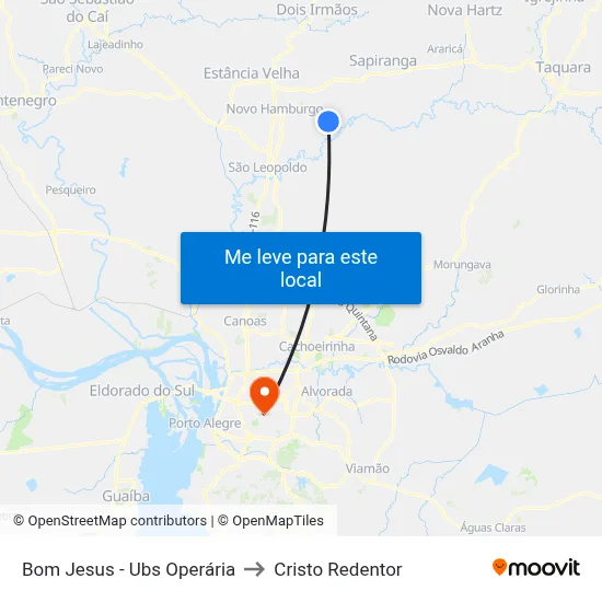 Bom Jesus - Ubs Operária to Cristo Redentor map