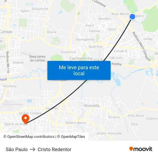 São Paulo to Cristo Redentor map