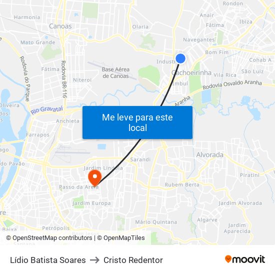 Lídio Batista Soares to Cristo Redentor map