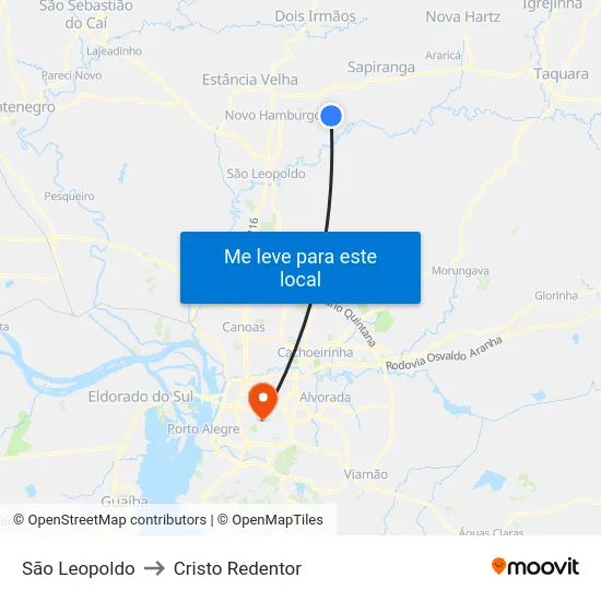 Av. São Leopoldo to Cristo Redentor map